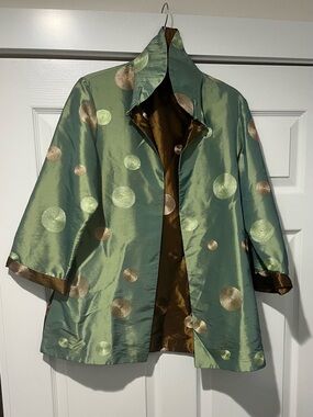 Grace Chang Green Polka Dot Satin Reversible Jacket